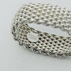 Size 8.5  Tiffany & Co Somerset Ring Mesh Weave Mens Unisex in Sterling Silver